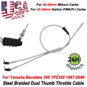 2gu-26260-02-00 Zlytomorcyal Fit Yamaha Banshee Cable Braided Dual Thumb Throttle Pwk Pj Carb 28-39mm